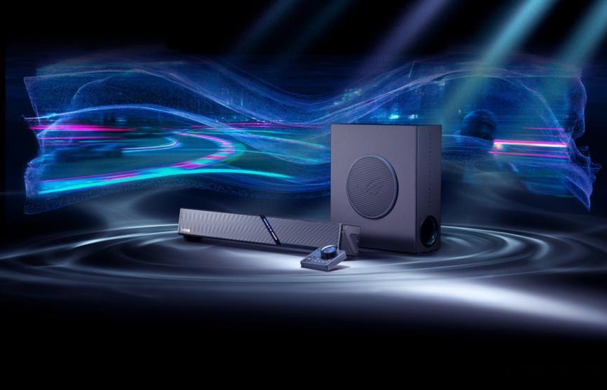 ROG 新近推出首款游戏音响 ROG Gjallar，音箱采用 2.1.2 声道
