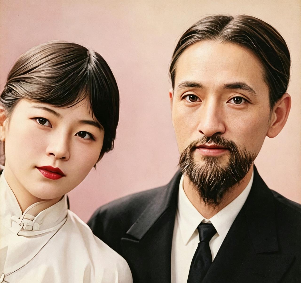 1920年，林徽因和父亲林长民的合影，貌美如花，两人容貌神似