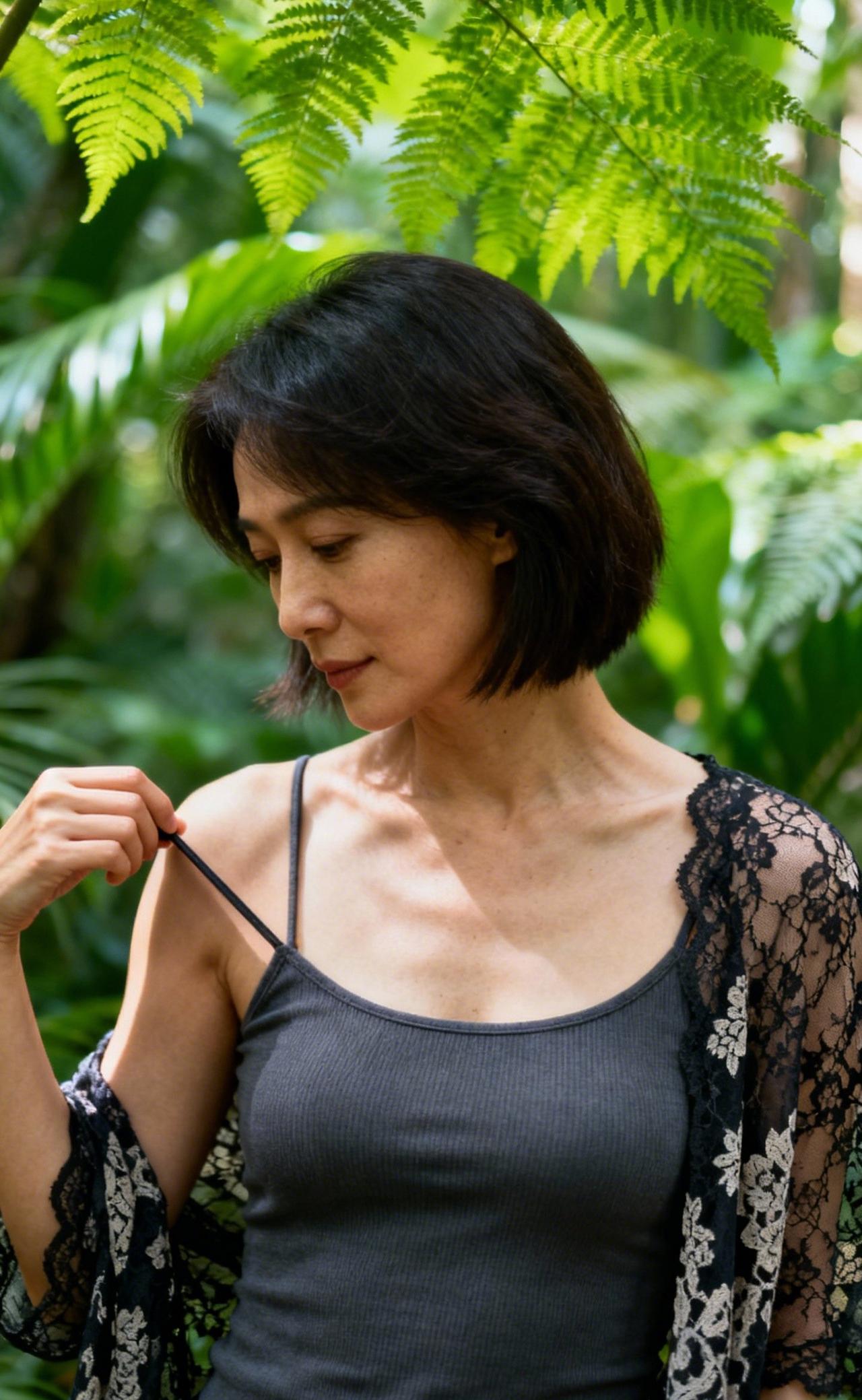 上联：翠幕垂阴凉沁骨
下联：素肩凝雪静生香