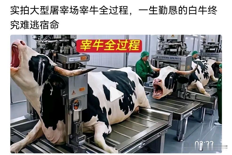 每天吃肉没感觉到啥，当我看到屠宰场屠杀这些动物的时候，一阵剧痛猛然袭来，一头牛，