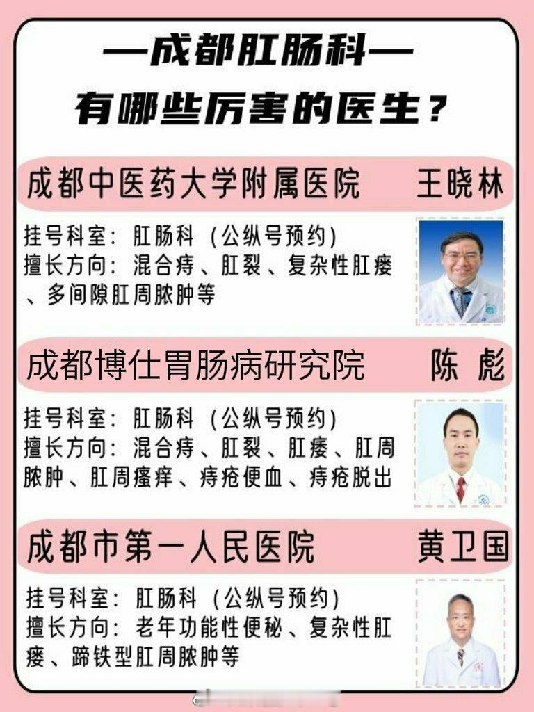 成都肛肠科有哪些厉害的翳生？盘点了几个成都肛肠科方面比较厉害的翳生，分享在下方！