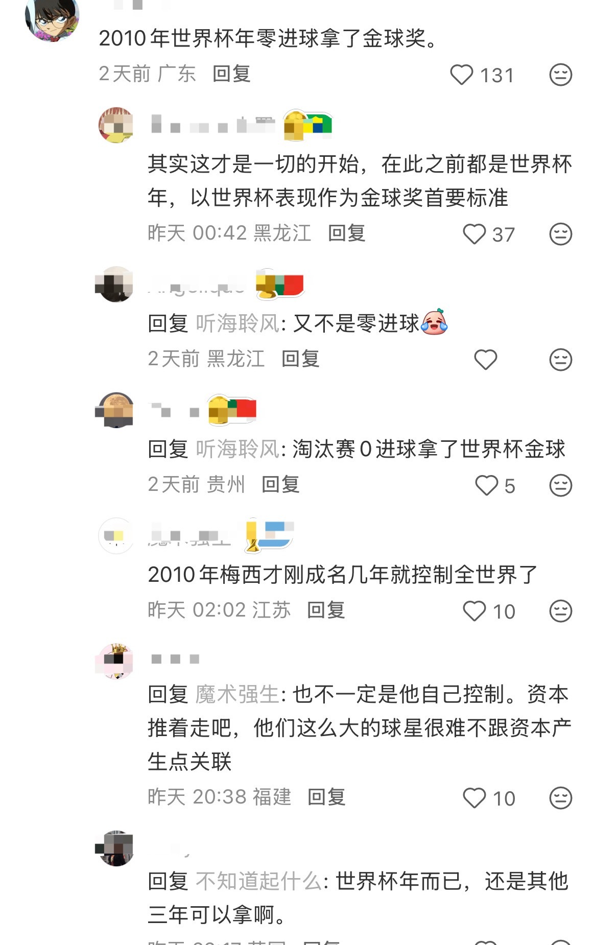 07卡卡 08C罗 09梅西 10梅西 11梅西 12梅西 13C罗 14C罗 