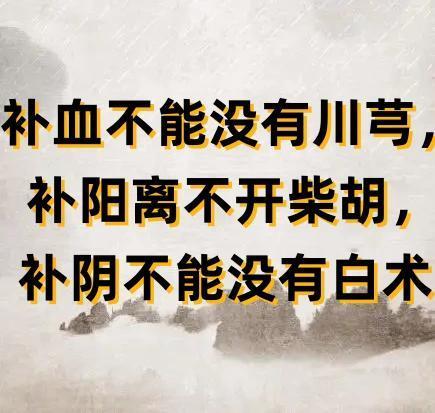 补血不能没有川芎，补阳离不开柴胡，补阴不能没有白术.

1. 补血——川芎
川芎