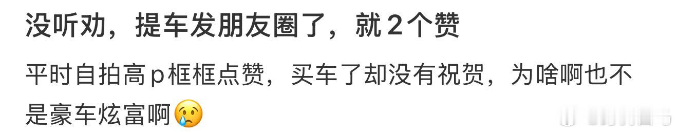 没听劝，提车发朋友圈了，就2个赞我的朋友圈点赞等级森严