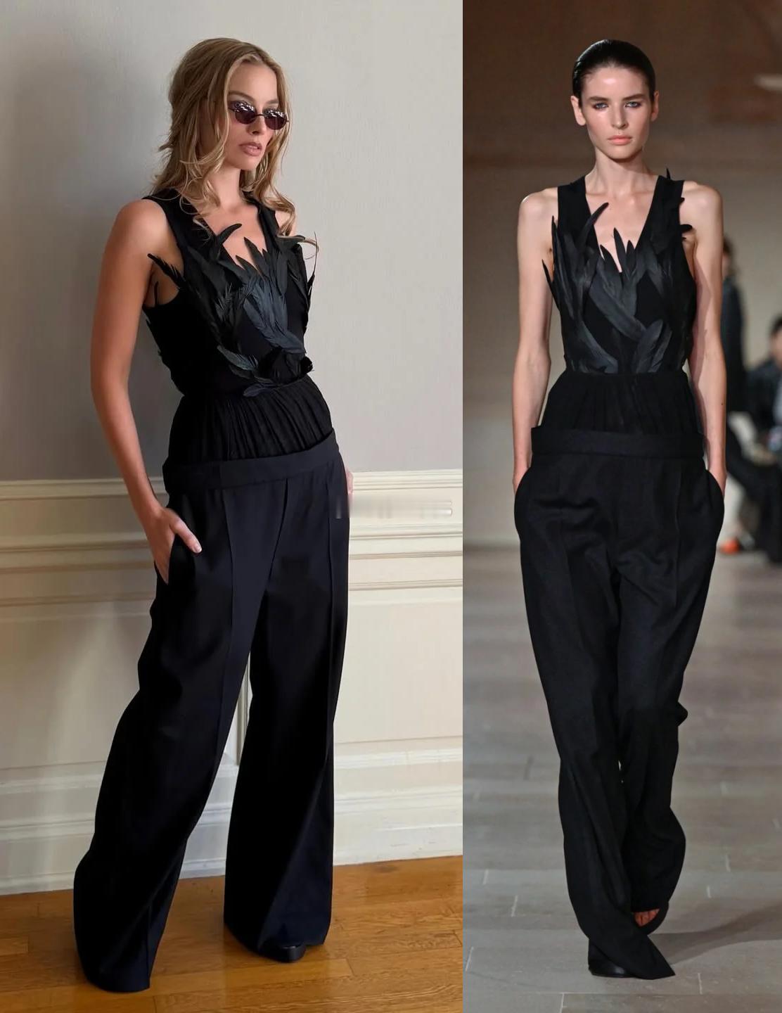 Margot Robbie现身电影《呼啸山庄》宣传的穿搭👇图一：蕾丝Alexa