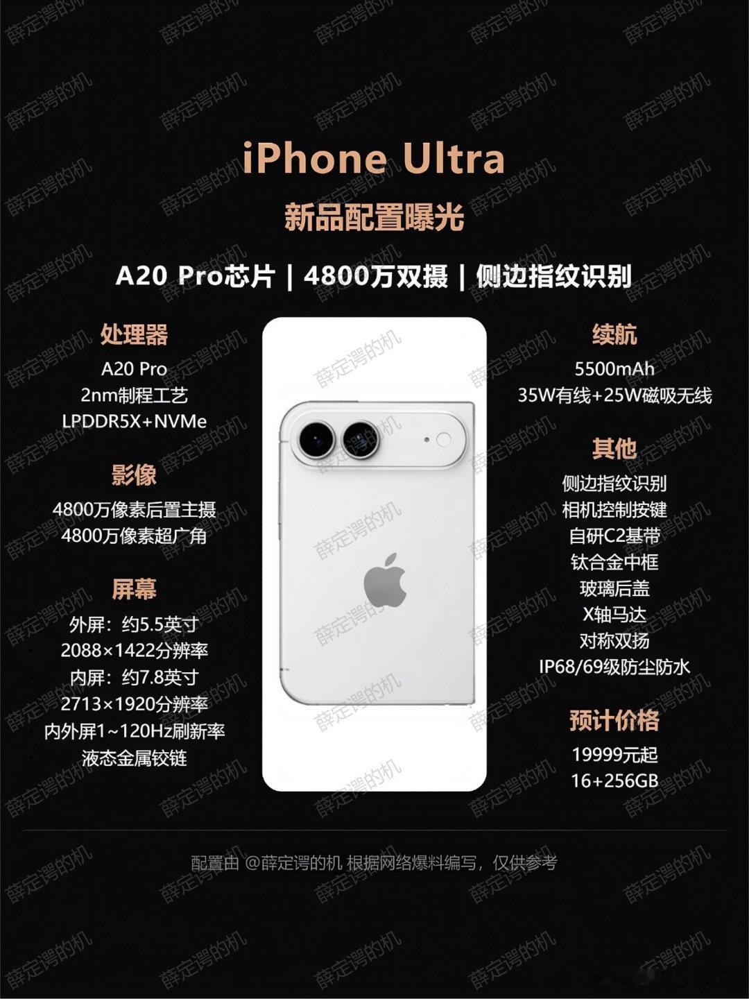 iPhone Ultra爆料：双摄+侧边指纹iPhone首款大折叠手机，第一次用