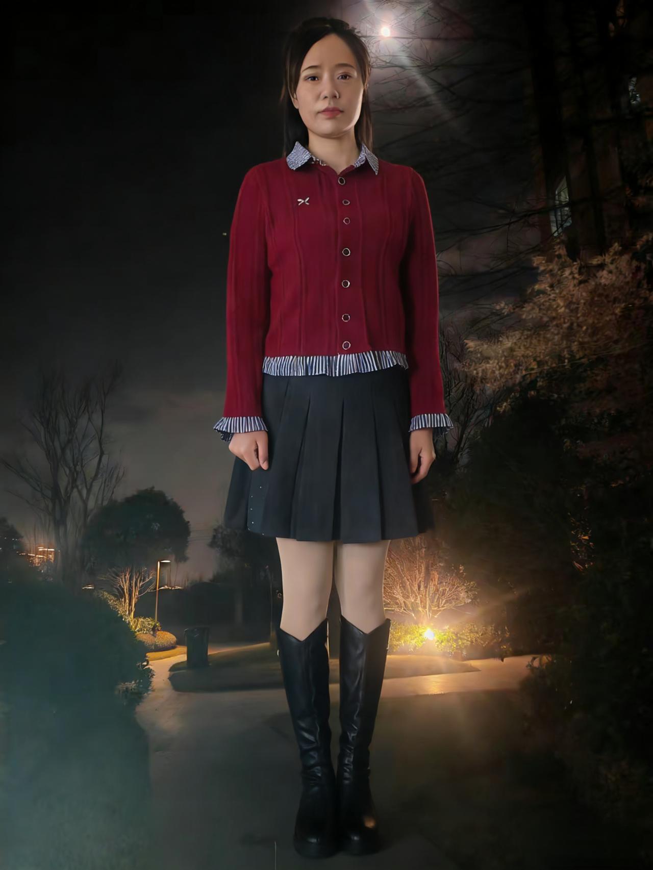 夜色如墨浸衣裳，红衣一点破昏黄。
靴声轻叩霜阶冷，惊起栖鸦过短墙。