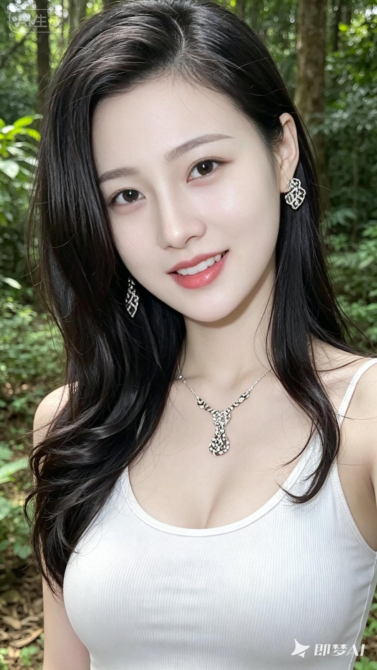 森林中的甜美少女，清新自然，笑靥如花。