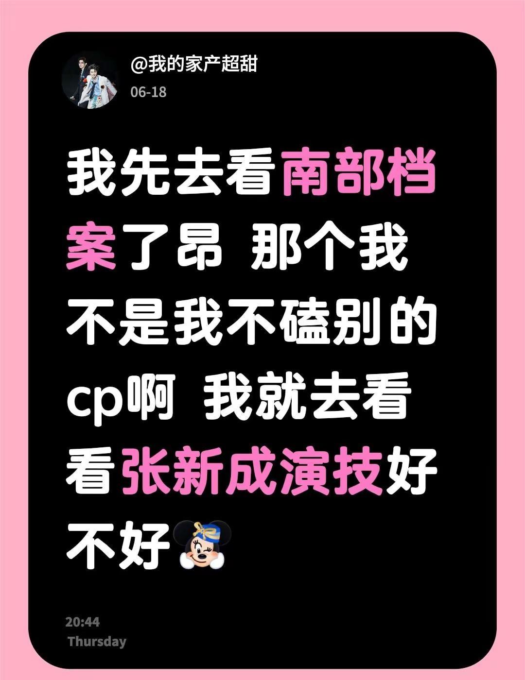 我先去看南部档案了昂 那个我不是我不磕别的cp啊 我就去看看张新成演技好不好南部