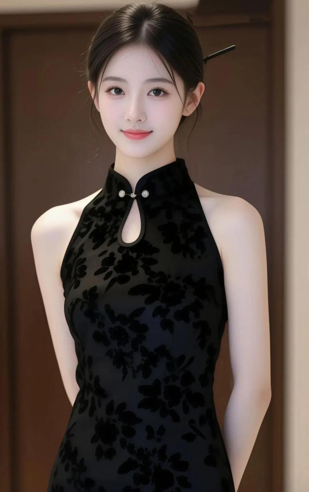 身穿黑色旗袍美美哒