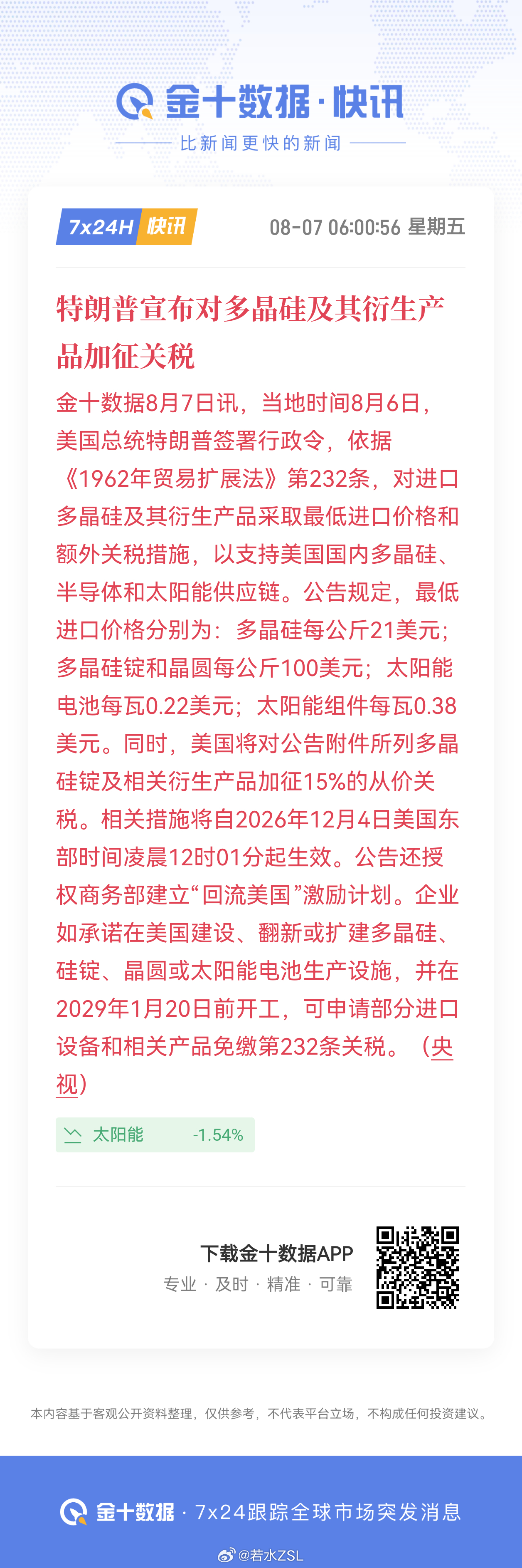 黄毛对于多晶硅征收关税，对咱们的影响不大！还不如国内最近自己开会，“反内卷”大旗