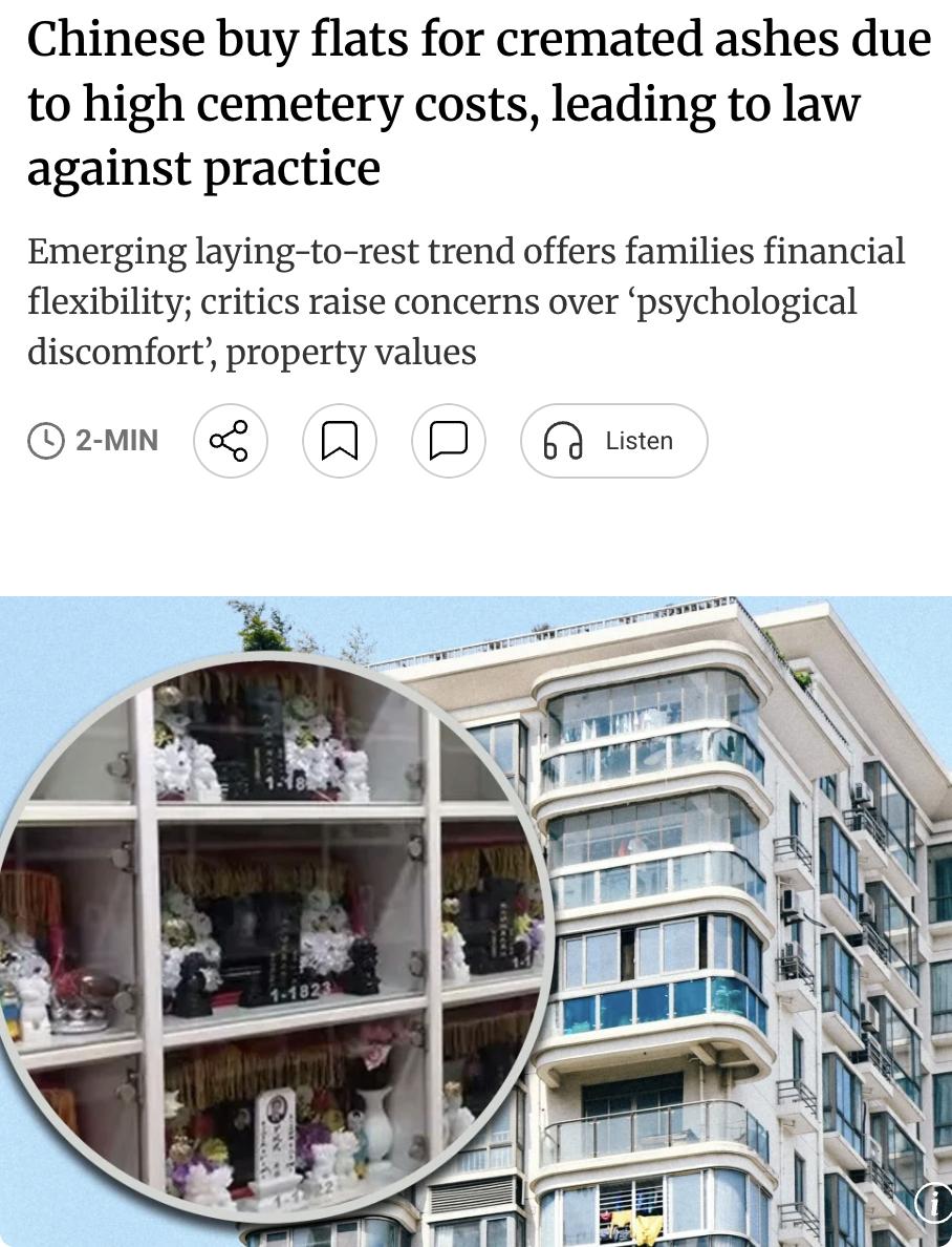 外媒：随着中国墓地用地日益紧张、老龄化推高需求，墓地价格飙升，越来越多家庭选择购