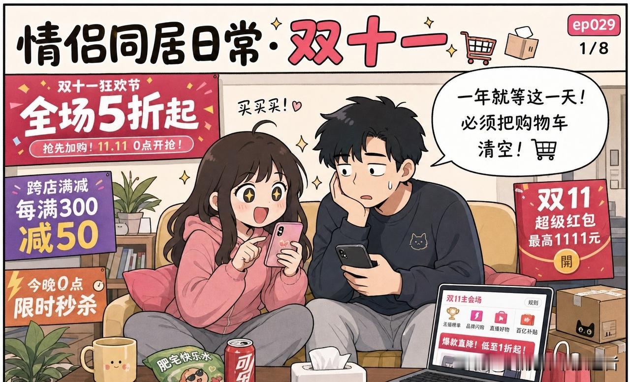 趣味漫画：她说：“双十一我就买一点点。”然后当天晚上我手机收到了三十七个扣款短信