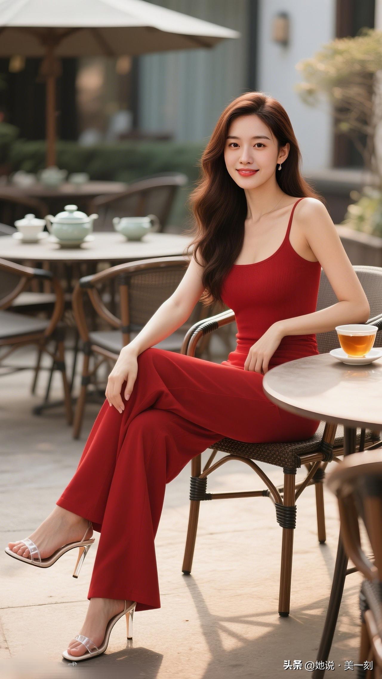 优雅红裙，咖啡时光，享受美好一刻。怎样穿搭能显示出温柔的女生气质?