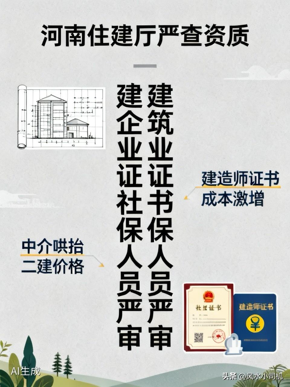 河南住建厅严查资质、动态核查全面升级大家都知道，所有建筑企业证书、社保、人员全部