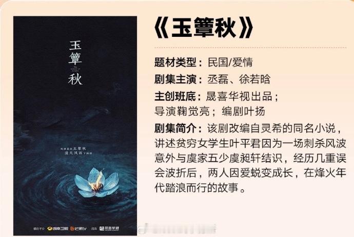 玉簟秋招商玉簟秋开启招商了 玉簟秋招商，主演：丞磊，徐若晗，谁懂一整个期待住两位