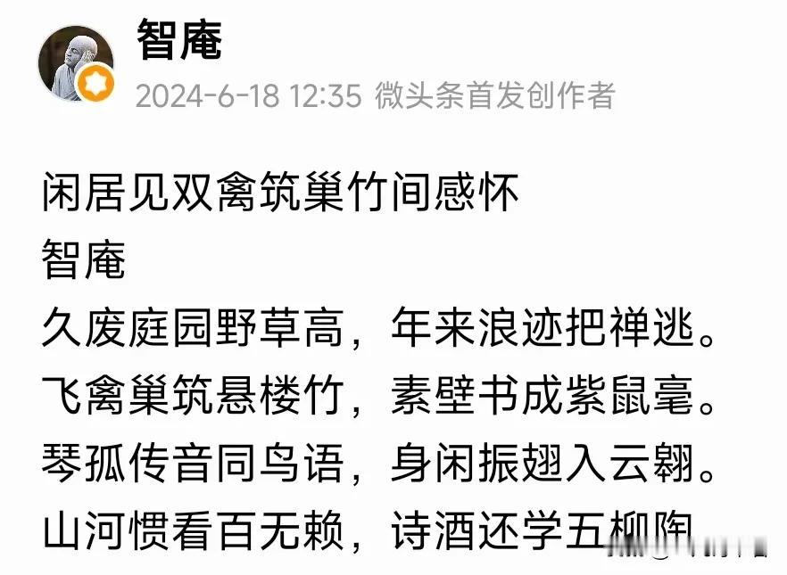 #凡间诗话# 七律｜无题步韵和智庵先生
身觉孤寒始畏高，退思才信许由逃。
佳人迟