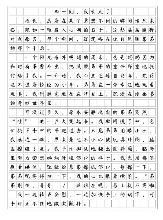 五下优秀满分作文《那一刻，我长大了》