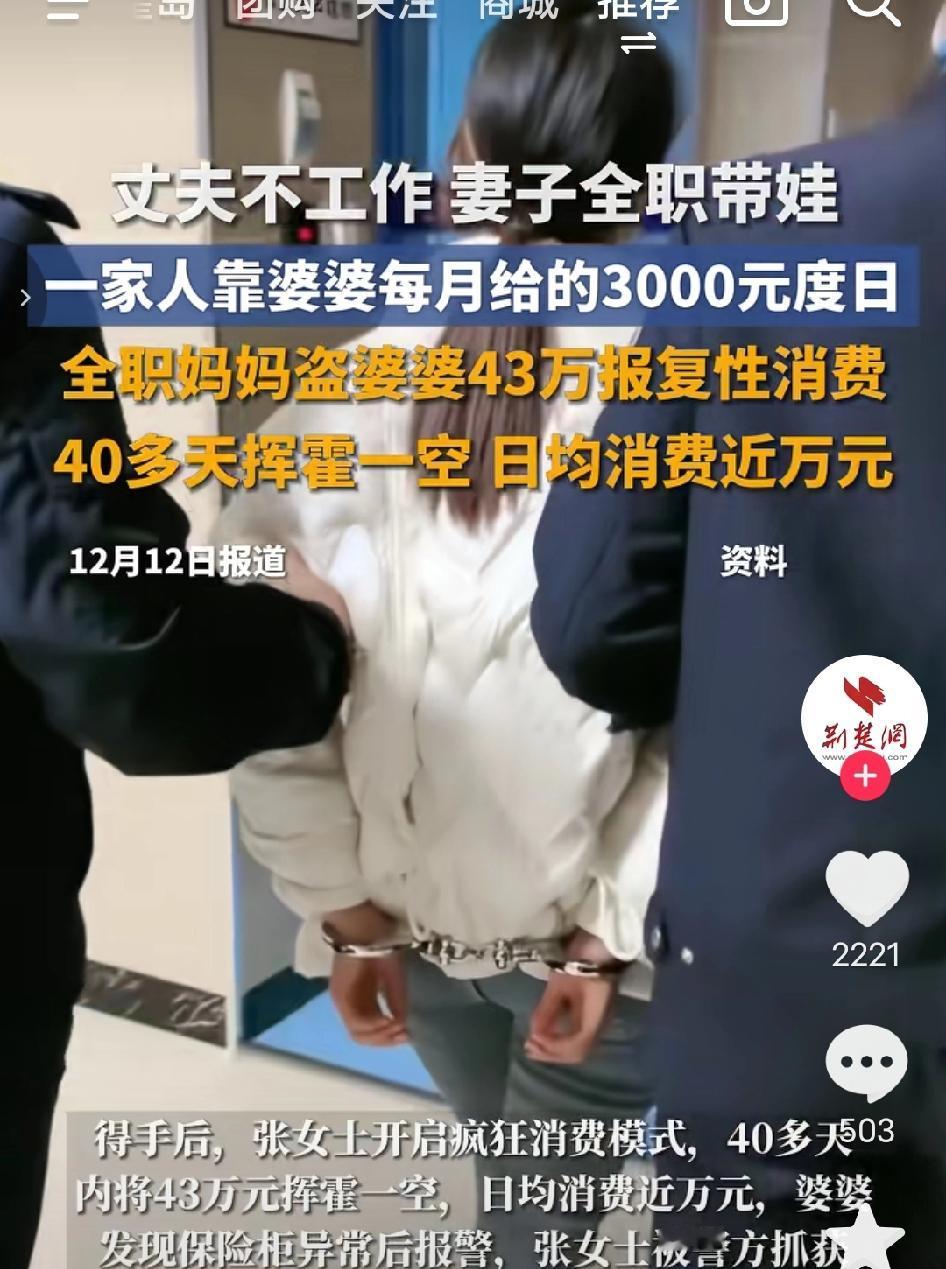 宜昌00后儿媳偷婆婆43万块钱，40天泡KTV花精光，被抓后一句话让网友吵翻！