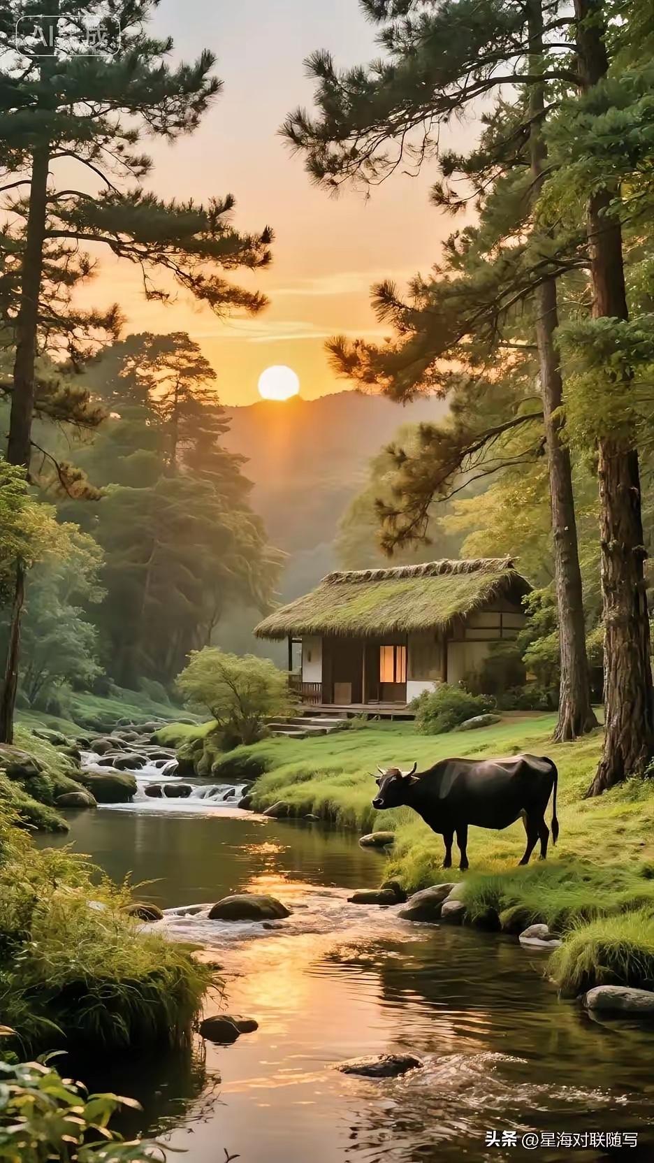 茅屋两间能避雨，
簡餐三頓可安心。
横批：《茅屋与簡餐》