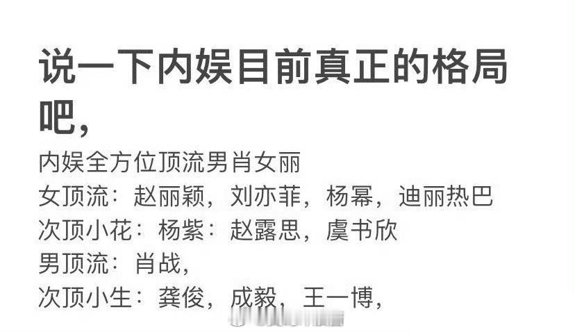 网友总结内娱目前真正的格局👇 ​​​