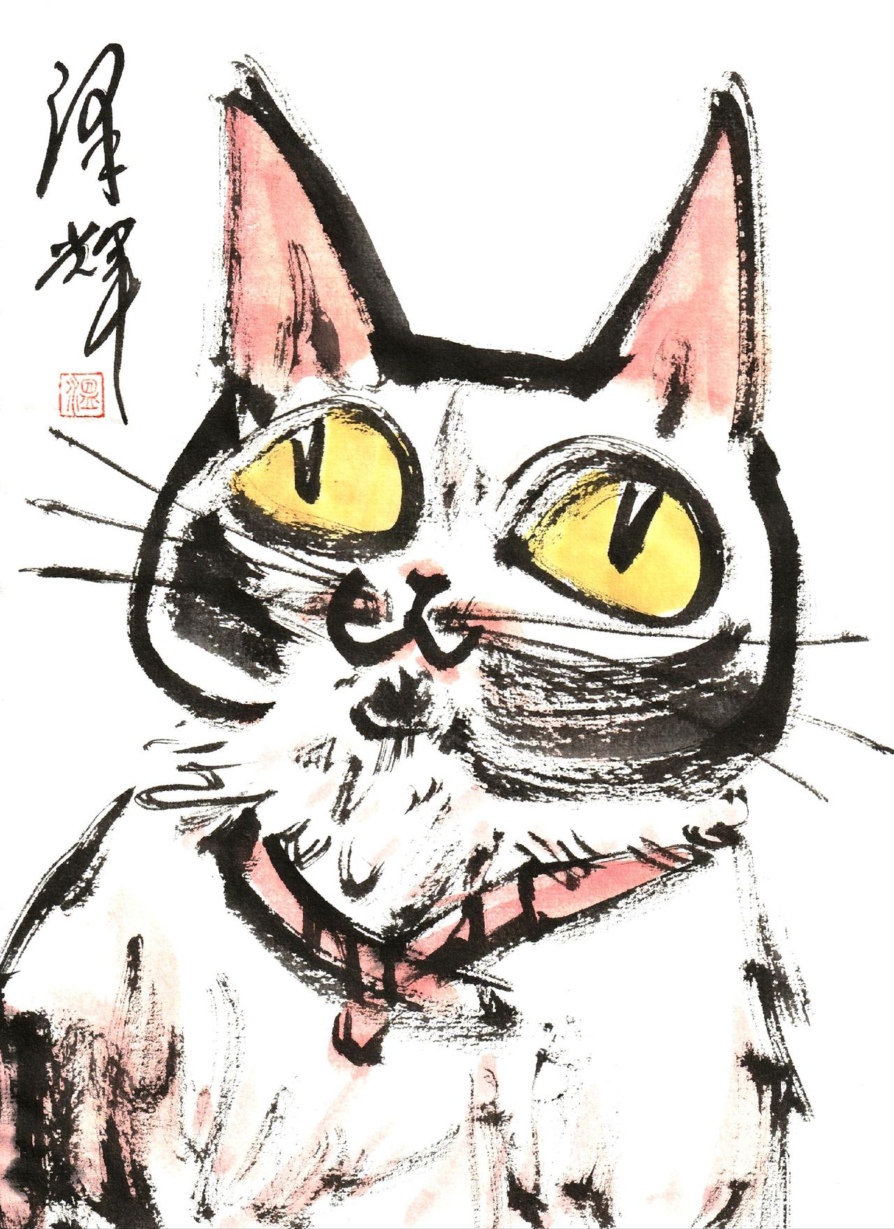 国画喵星人 萌宠国画 中国画猫猫 水墨猫猫 温泽辉潦草猫