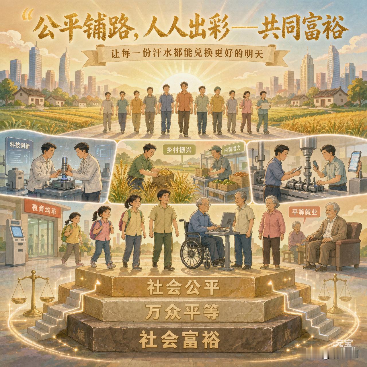 公平铺路，人人出彩——共同富裕的三块基石

共同富裕不是“均贫富”，更不是“养懒