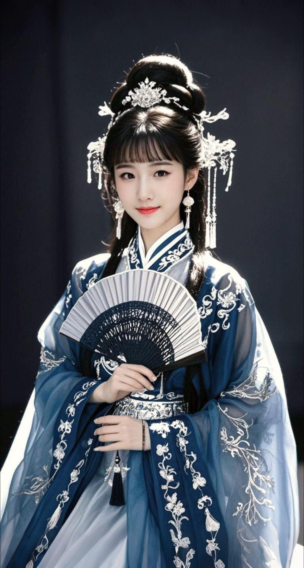AI扩图 AI蓝扇佳人