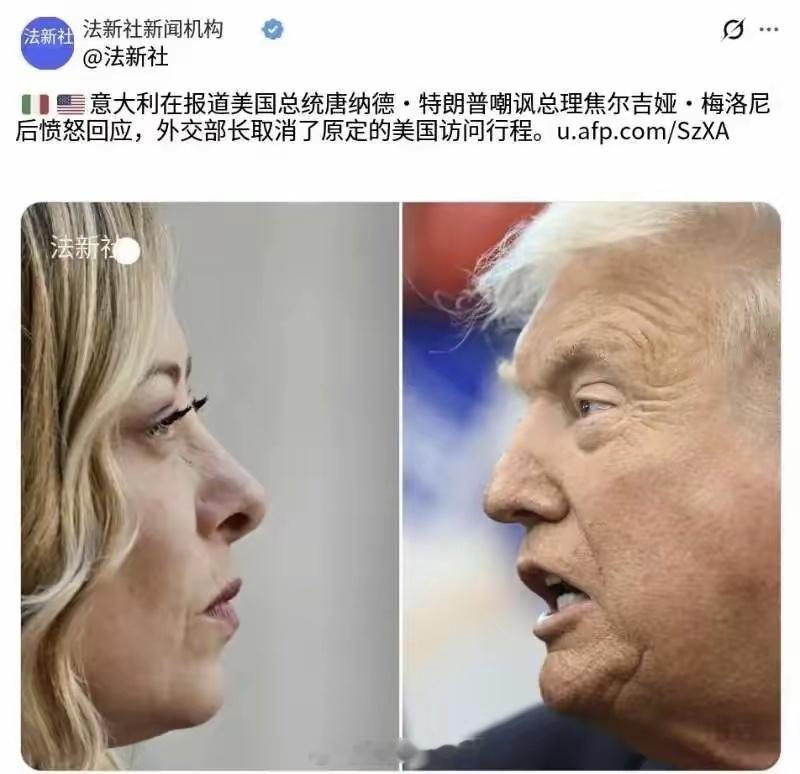 特朗普昨天继续发文：“意大利总理梅洛尼在法国举行的G7会议上，一再请求与我合影。