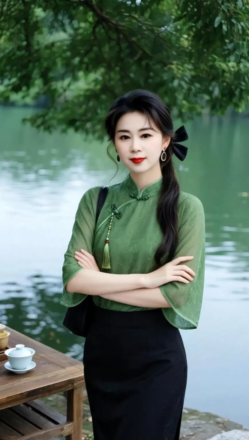 AI湖畔旗袍照 ai创作