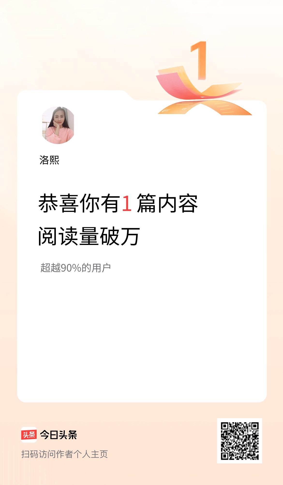 我在头条有1篇内容阅读破万了！