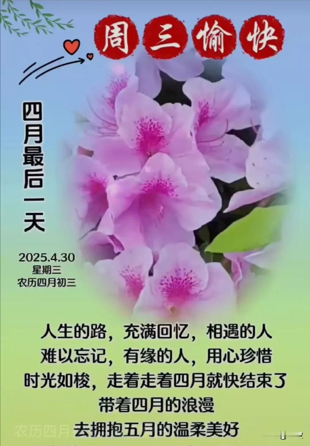 今天是四月最后一天，不知不觉明天就五一啦。眨眼就是一天，举目就是一月。回头就是一