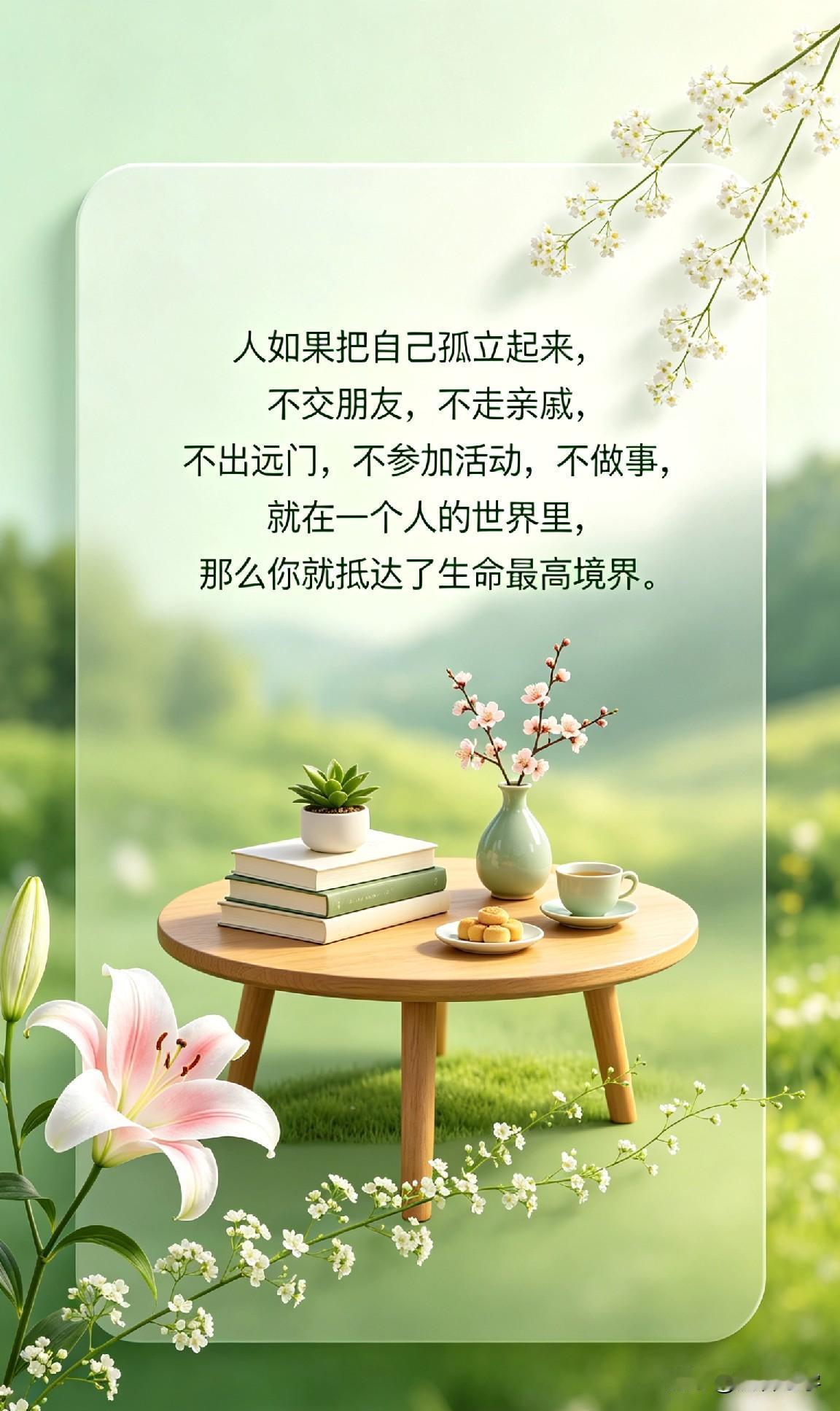 人如果把自己孤立起来，不交朋友，不走亲戚，不出远门，不参加活动，不做事，就在一个