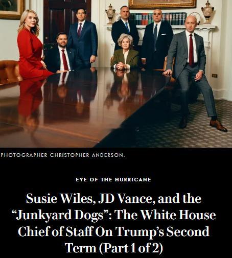 美国白宫办公厅主任苏西·威尔斯在接受《名利场》采访时语出惊人，对特朗普核心圈子发