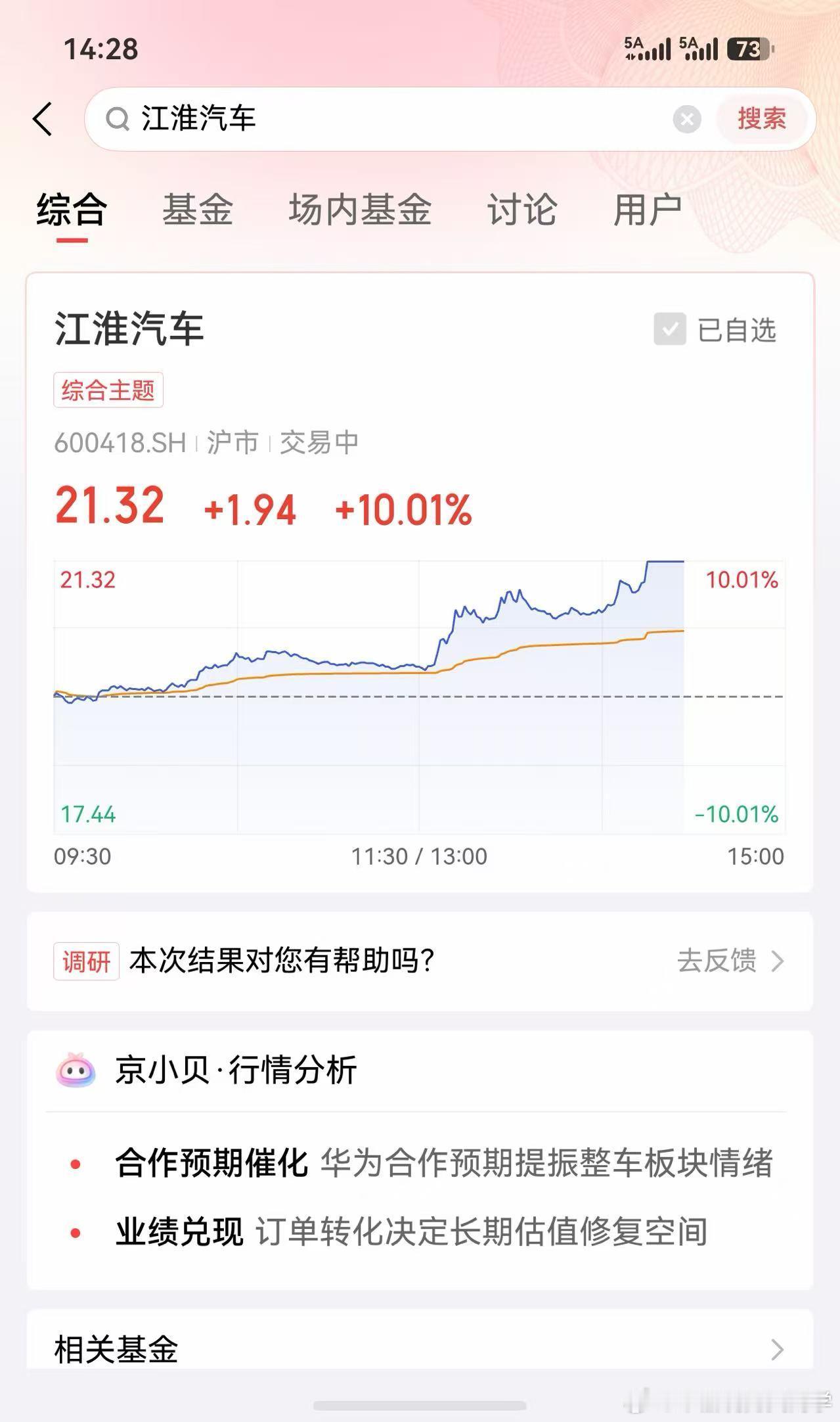 江淮表示坚定与华为聚力造好车 9月22日，江淮汽车股价大幅冲高。消息面上，江汽集