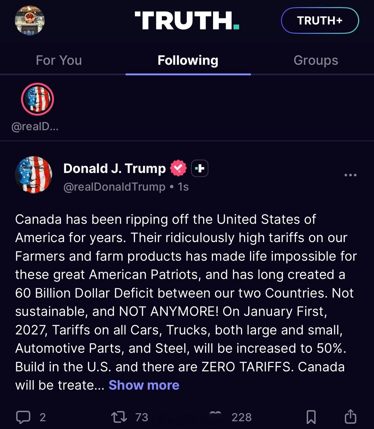 卡尼的强硬反击，特朗普越想越气，宣布从2027年1月1日起，所有从加拿大进口的汽