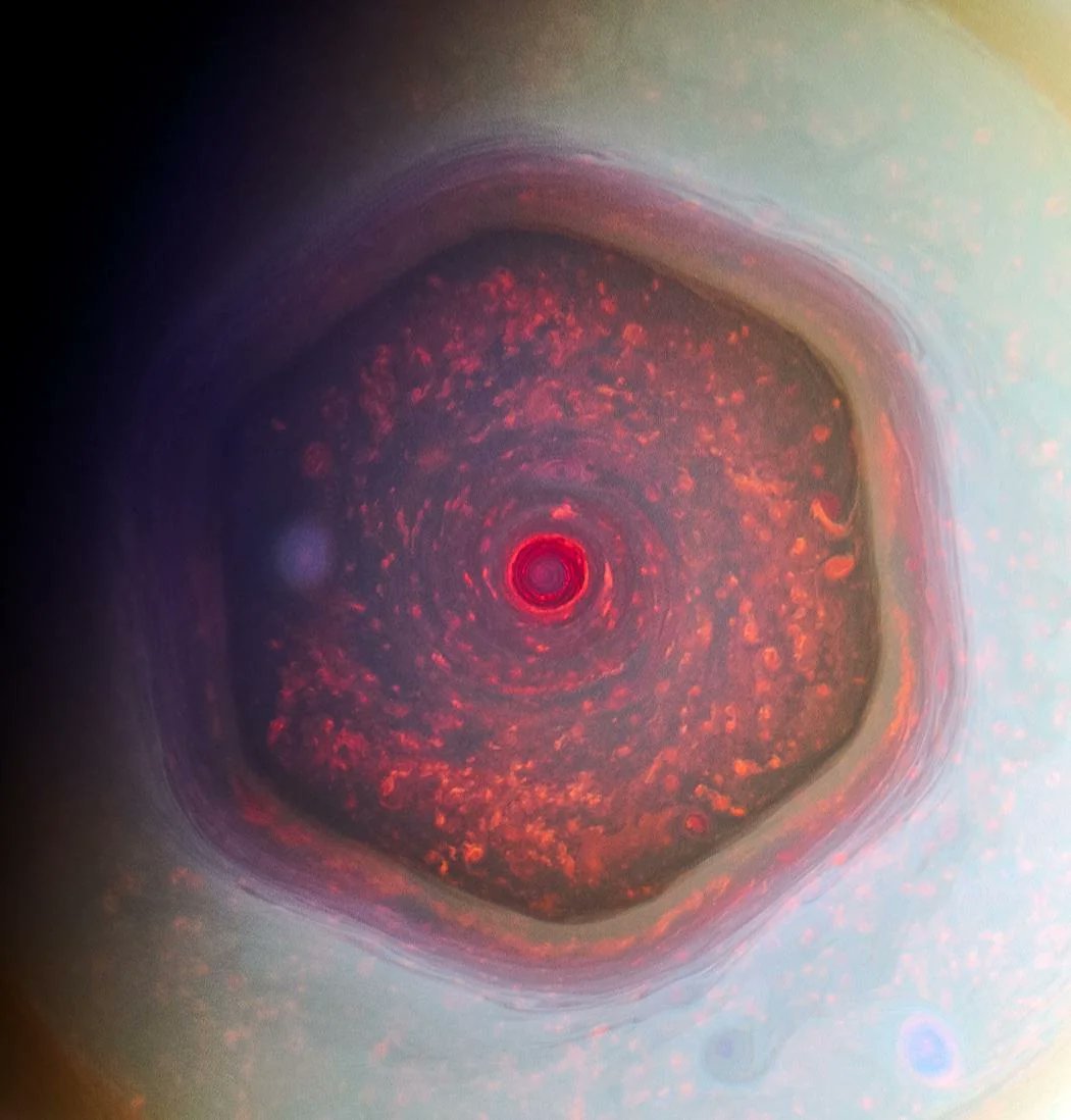 土星北极漩涡与六边形风暴 