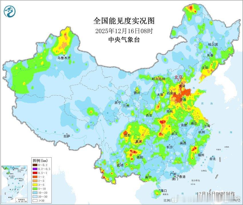 【雾和霾】今晨在山东北部、河北南部、河南南部、湖北北部、贵州西部、四川盆地西部、