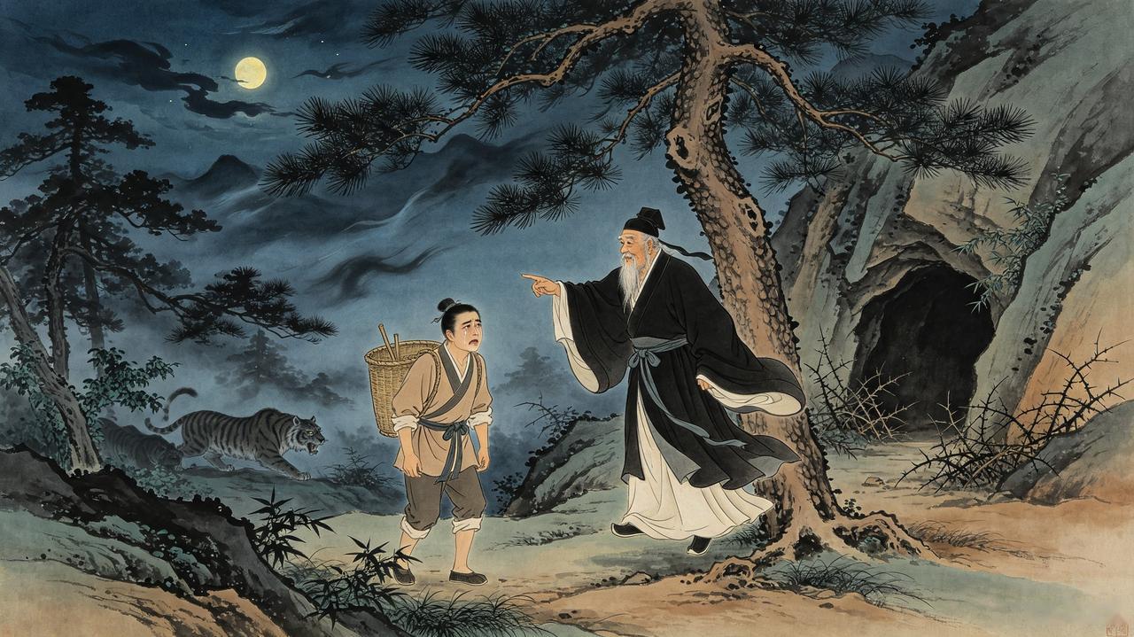 佛冈人萧塘，家境贫寒，母亲又卧病在床，无钱买药，他便自己上山采药。

天黑之后，