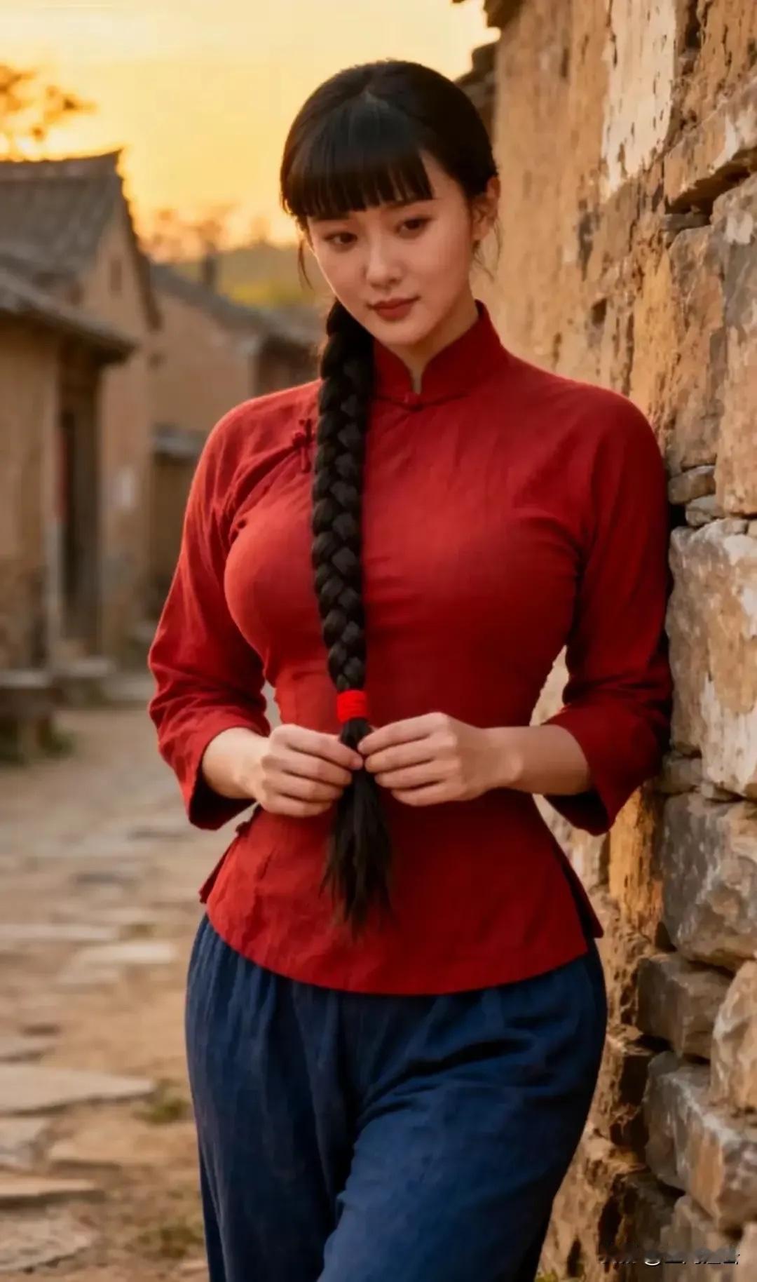 七律•最美村姑
 
熏墨/赋
长辫村姑立巷头，雅韵温婉若惊鸿；
慧质藏于眉眼神，