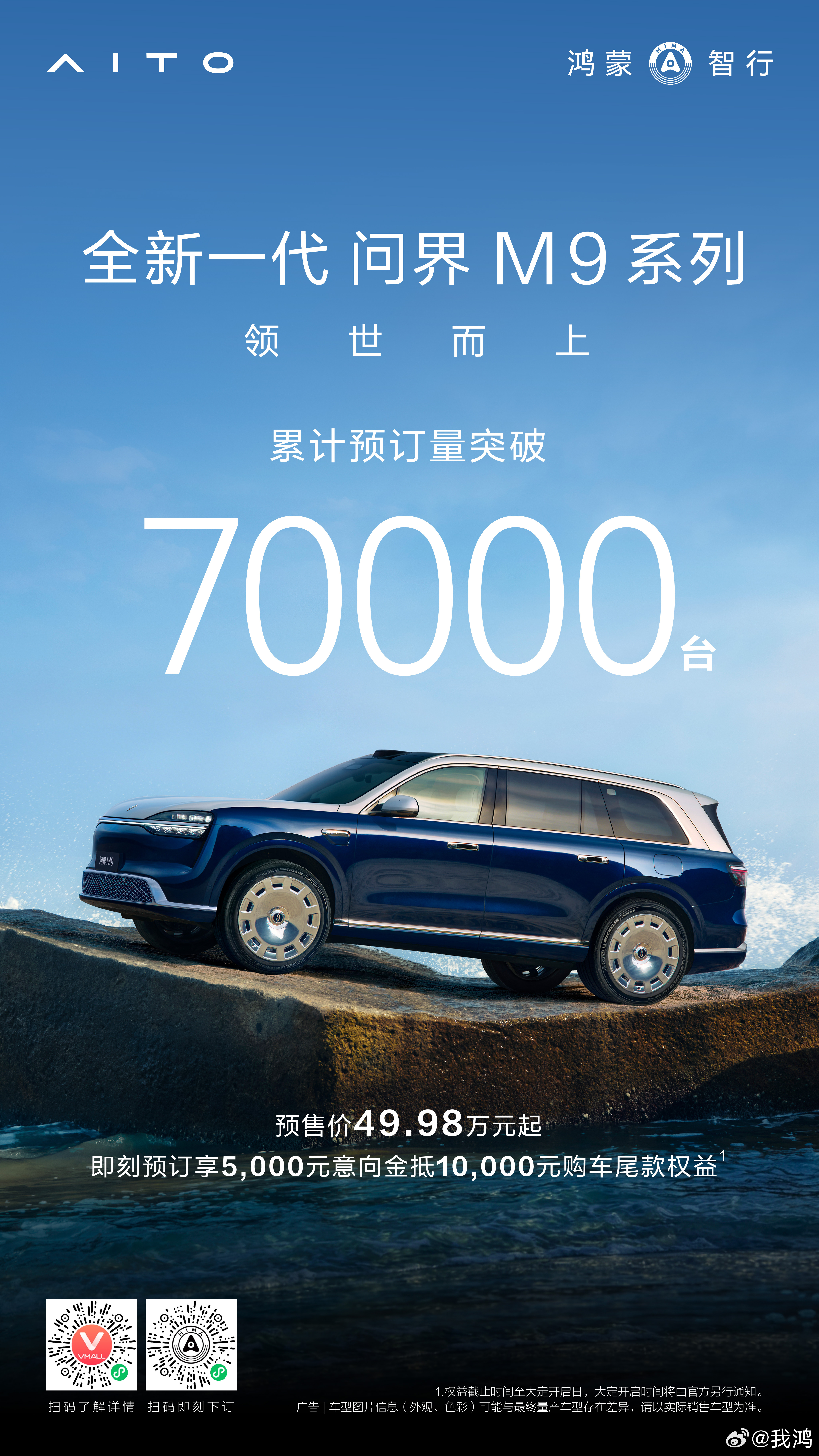 问界M9累计预订量突破70000台！