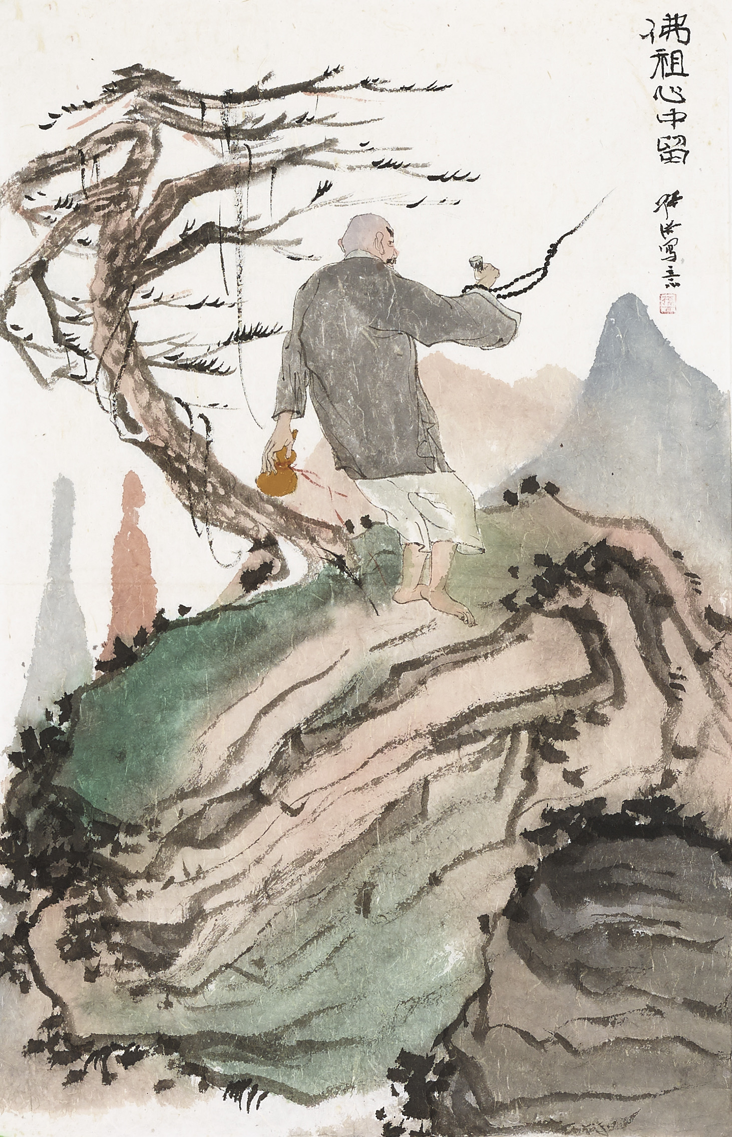 《笔墨里的野逸禅机》观此画作，笔触狂放不羁，线条如枯藤般苍劲有力。老僧的形象略带