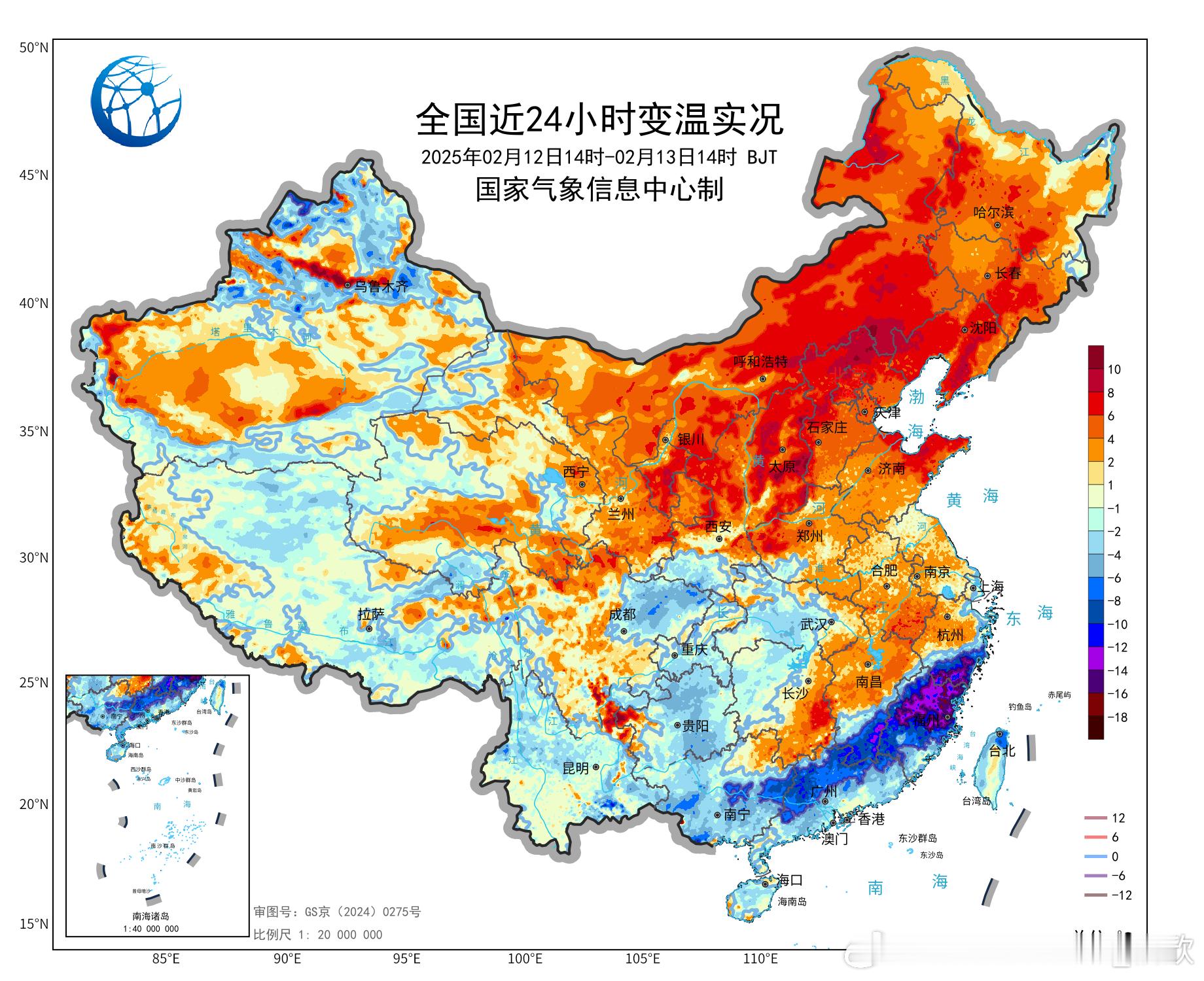 【气温北升南降】今天下午对比昨天下午，北方多地气温回升，截至14时最高，北京11