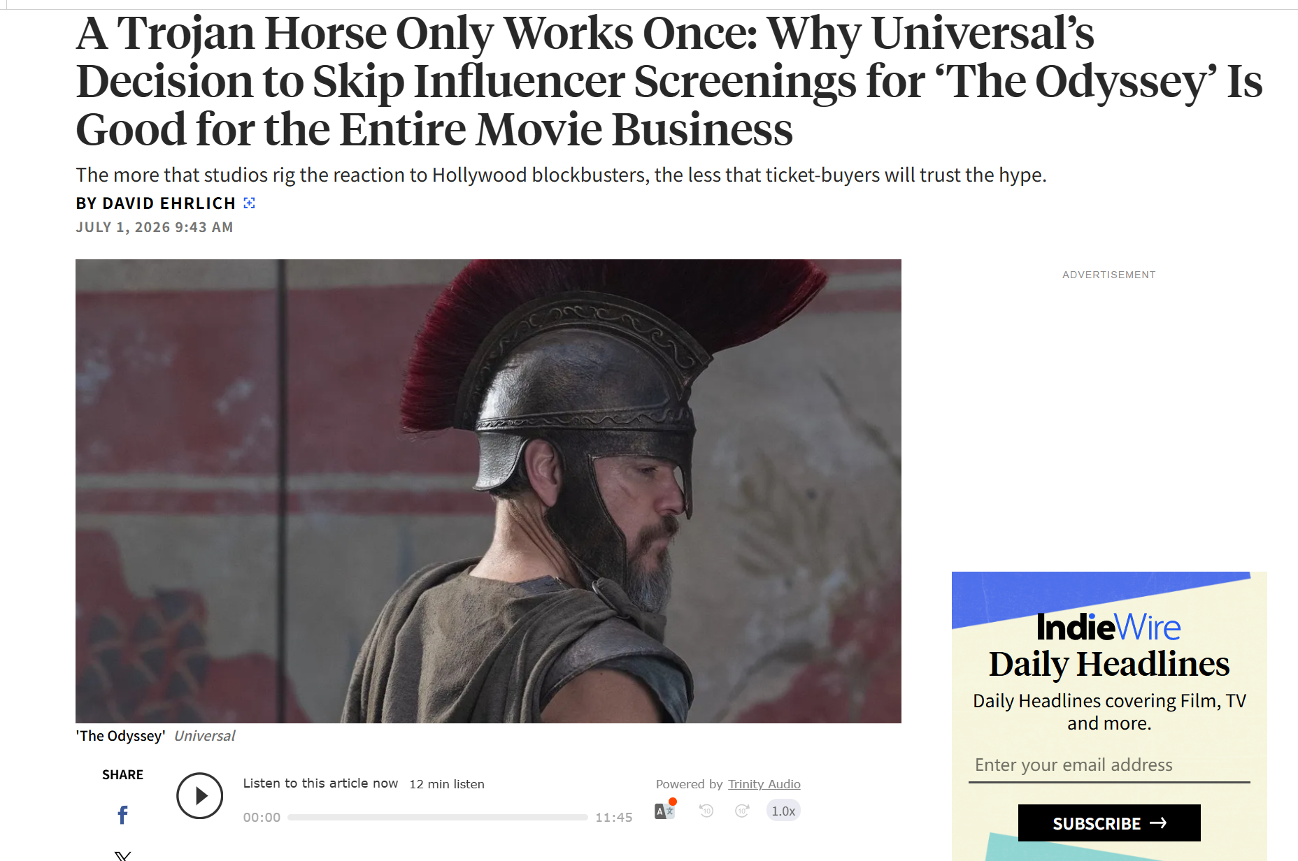 TNABO 《IndieWire》主编David Ehrlich近日发文盛赞环球