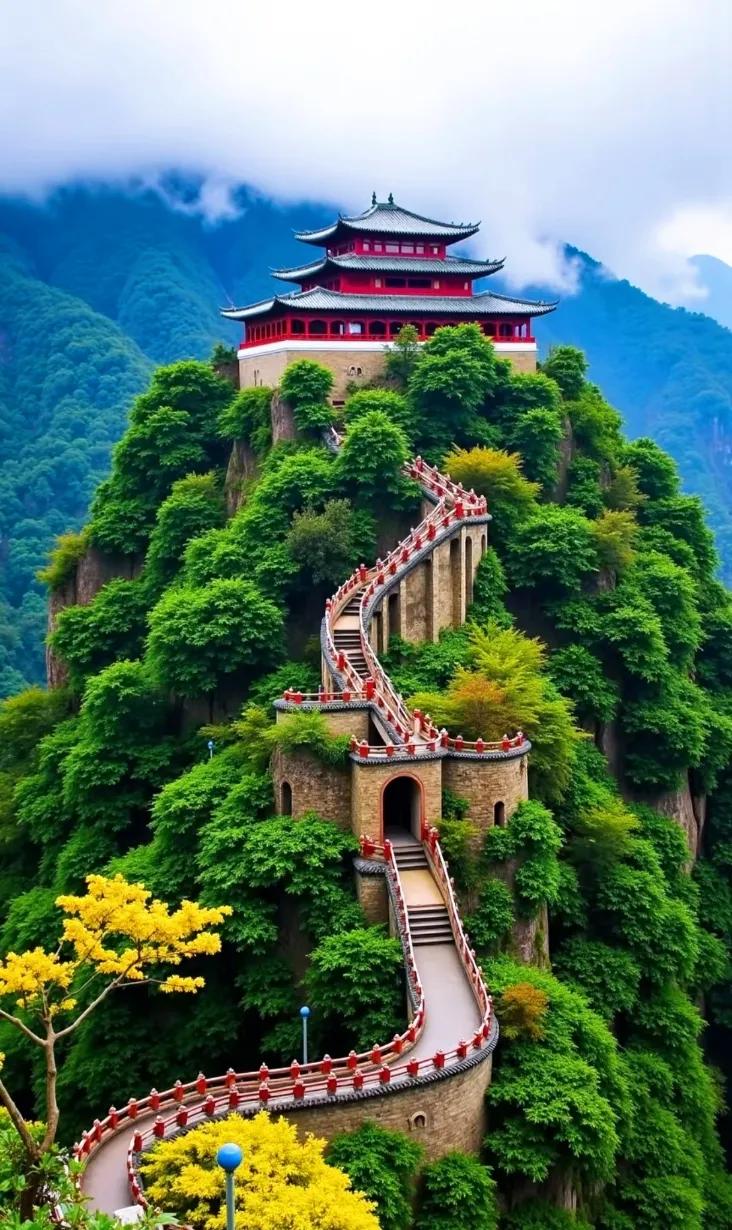 绝美山景，云雾缭绕中的千年古寺，仙境般的存在！髙级美景 特别壮观的景色