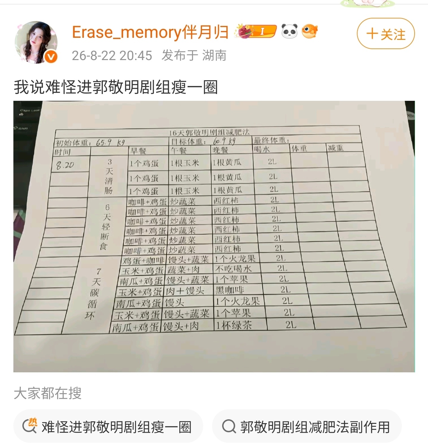 难怪进郭敬明剧组瘦一圈这个食谱根本满足不了成年人健康的需求，某种程度上连生存需求
