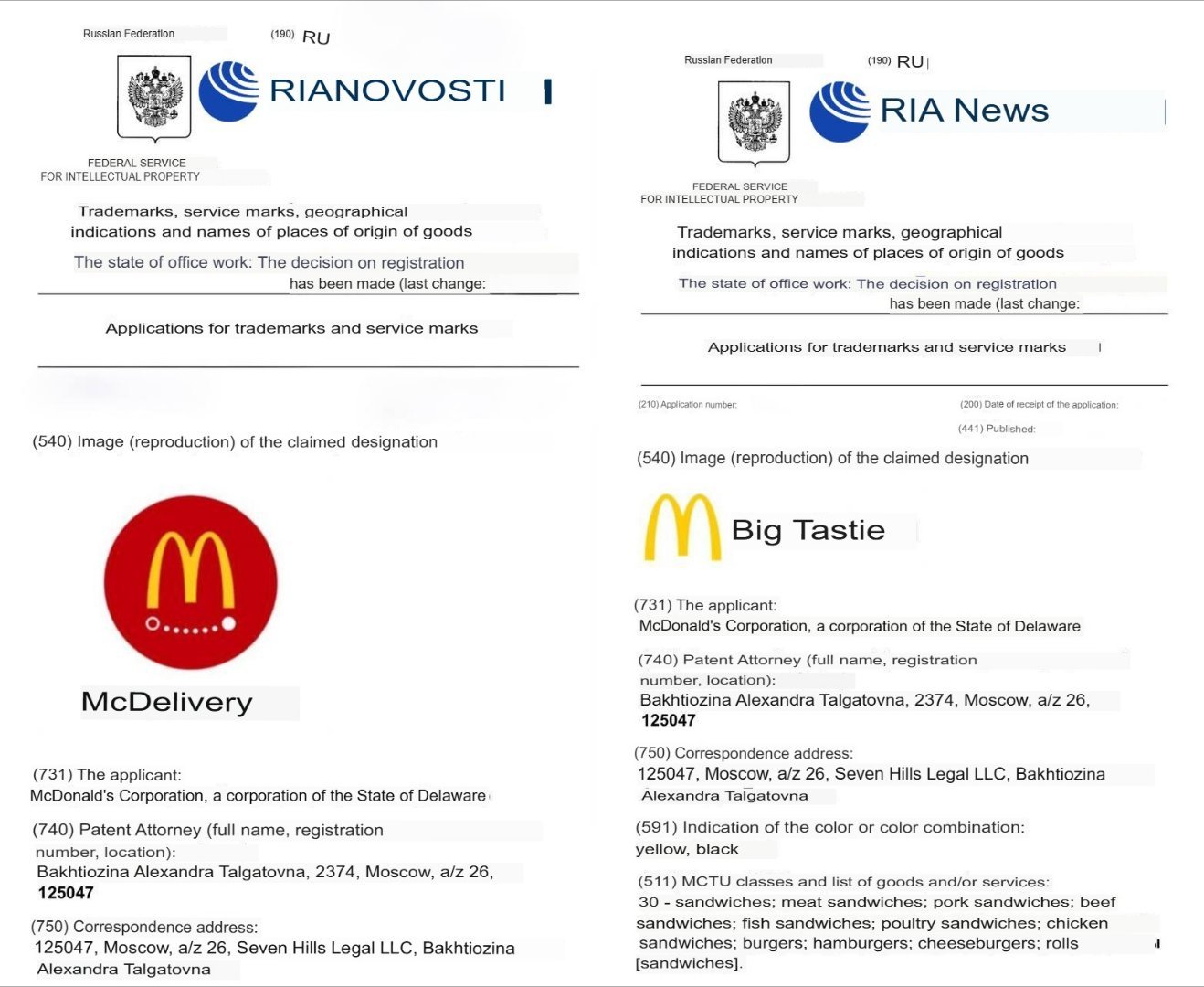 麦当劳要重返俄罗斯了麦当劳已在俄罗斯注册了“大美味”和“麦多斯塔夫卡”这两个商标