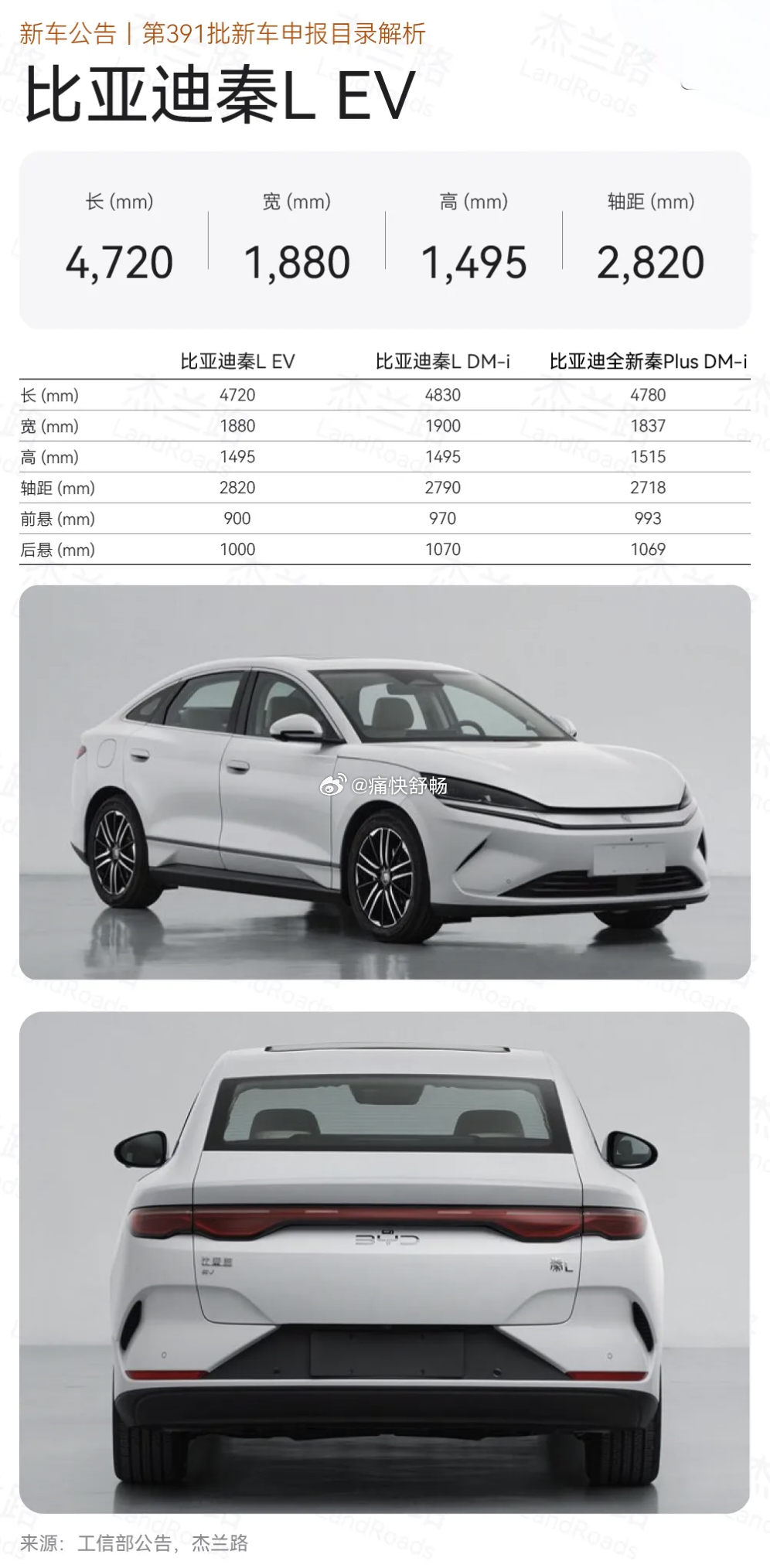 这两天都关注汉L了。忘了还有全新的秦L EV。从尺寸是看：外观上，秦L EV比秦