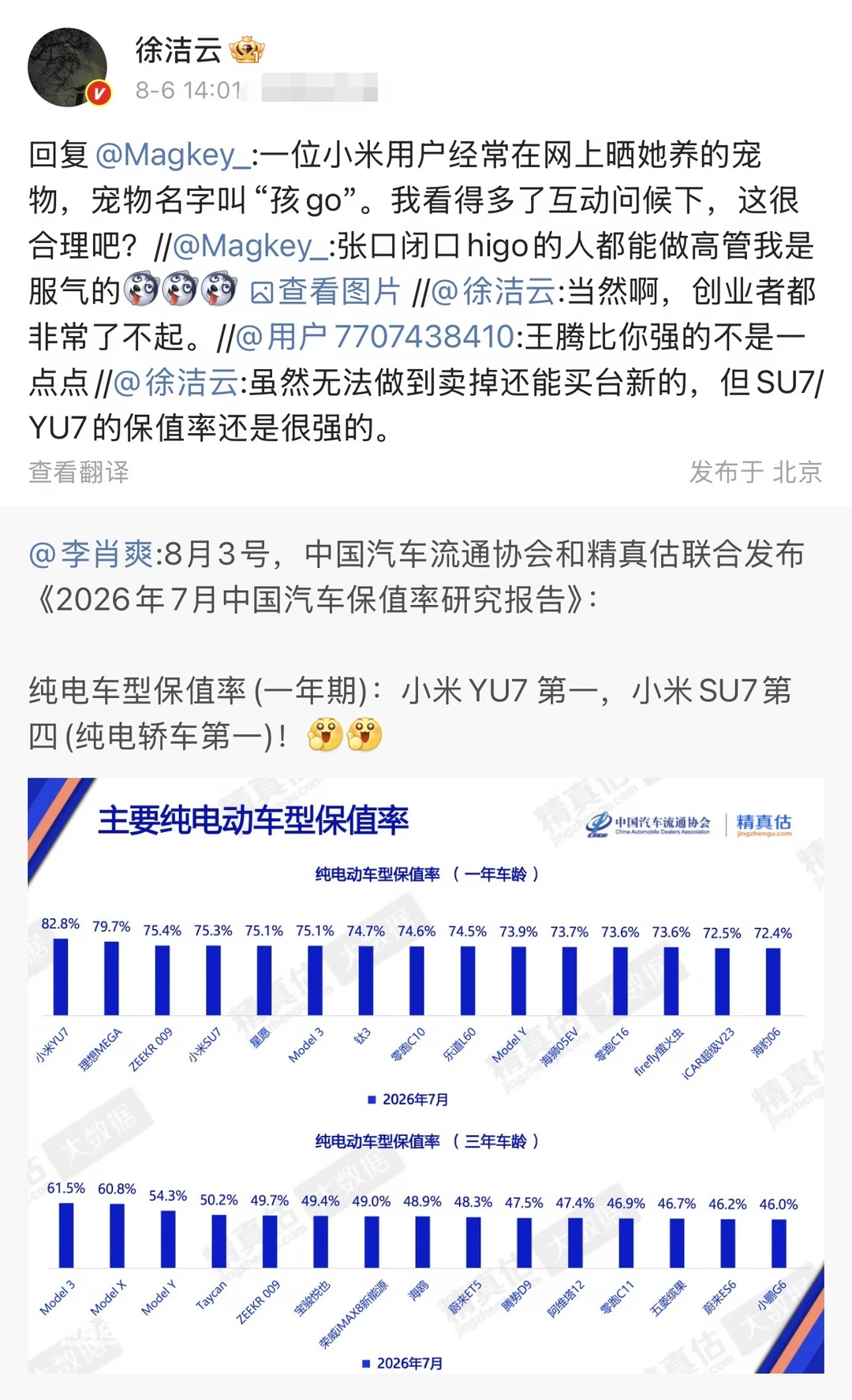 小米徐洁云回应“孩go”是宠物名字