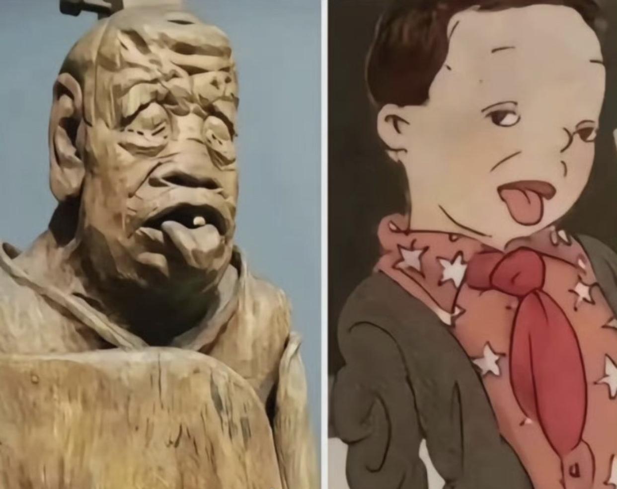 老子吐舌雕塑的创作者的“初衷”和捐赠者的“初心”，以及清华美院的画作。